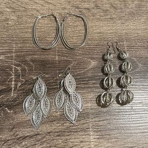 3 pair of silver earrings